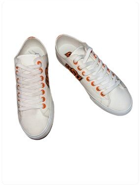 Men's White Athletic Sneakers with Orange Eyelet Accents Unisex